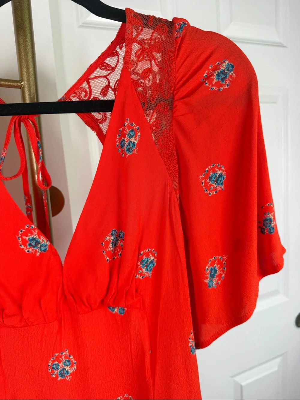 Mockingbird Coral Red Floral Backless Mini Dress Size 0